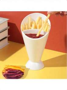1pc Multifunctional French Fry Cone Holder With Dipping Sauce Compartment, Durable Plastic Snack Cups For Fries, Veggie Sticks And Desserts, Ideal For Home And Party Snack Solutions, PP Salad Cup, Snack Cup