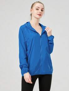 1 件女士轻质防水夹克，休闲风衣外套，速干运动服，黑色长袖女士运动夹克，长袖女士上衣，带储物袋 - 寶藍色 - 查看 5