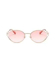 1pc Fashionable And Exquisite Hollow Oval Women's Fashion Glasses, Exquisite And Elegant, Suitable For Wearing In Various Occasions - 金框漸粉片 - 查看 2