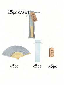 3/15/30 件/套蓝色木质折扇，含礼品袋和感谢卡，新娘竹制手扇，单身派对婚礼新娘回礼，伴娘竹制手扇，单身派对拍照道具，伴娘礼物和婚礼装饰，派对和活动的完美之选，夏季配饰，女士折扇 - 彩色 - 查看 4