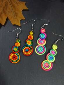 2 Paar bunte bohemische Regenbogen-Ohrringe, modische gewebte unisex Paar-Ohrringe, geeignet für den Alltag, Festivals, Schulanfang, Weihnachten, Paar-Schmuck (Zufallsfarbe)