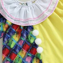 0-5 Years Kids Toddler Baby Boy Girl Clown Costume Halloween Outfits Contrast Color Long Sleeve Jumpsuit And Hat 2Pcs Clothes Set Funny Clown Dress Up Cosplay Costume - 黃色 - 查看 5