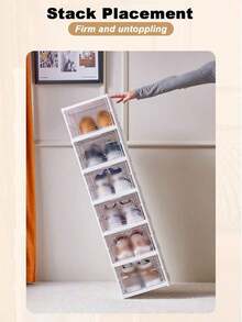 Modern Collapsible Shoe Organizer - 6 Layer Stackable Cabinet With Lid For Space-Efficient, Dust-Free,Storage,Thickened,Transparent Shoe Cabinet Storage Box, Home Simple Shoe Rack,Plastic Foldable Shoe Cabinet With Cover - 白色 - 查看 3