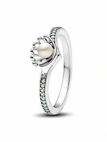 1 pieza Anillo de concha perlada romántico, anillo individual de color plateado, elegante y de moda, adecuado para uso diario, perfecto como regalo de San Valentín para la novia