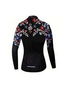 Salopetă de ciclism din poliester pentru femei - model geometric de camuflaj, guler înalt, mâneci scurte raglan, material tricotat ușor elastic, costum de ciclism respirabil pentru toate anotimpurile, cu detalii în blocuri de culoare