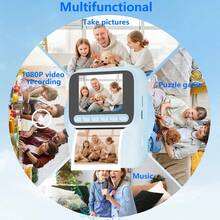 儿童即时打印相机，8 倍放大 - 1080P 高清自拍视频和内置闪光灯，便携式迷你照片打印机，带 4 色打印纸卷，是节日、圣诞节、万圣节、生日派对和特殊场合的有趣创意礼物