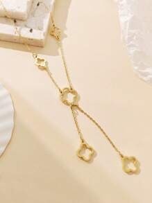 1P Stainless Steel Plated 18K Gold Clover Tassel Pendant Necklace, Lucky Grass Necklace, Suitable For Giving To Ladies, For Mothers,For Girlfriends