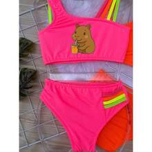 Biquini infantil Juvenil menina CAPIVARA Forrado 02 ao 16 Praia Piscina Natação Bikini infantil maio - Rosa - Visão 1