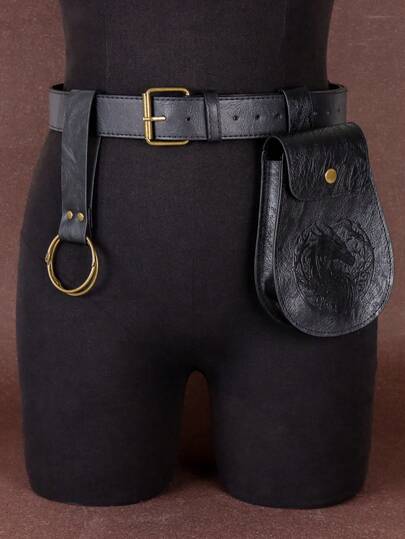 3PCS Halloween Renaissance Belt Pouch Coin Purse Phone Holder Skirt Hikes Medieval Viking Pirate Leather Belt Costume Sets