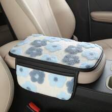 Soft Floral Car Central Armrest Pad, Comfortable Faux Fur Armrest Cover With Side Pockets For Storing Items Such As Bills, Keys, Lipstick, Fashionable And Stylish Car Interior Accessory