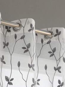 1pc Embroidered Sheer Curtain, Softening Light Sheer Curtain, Perforated Sheer Curtain, Grommet Sheer Curtain, Semi-Transparent Filtering Sheer Curtain, Suitable For Home Or Office Use, Solid Color Farmhouse Style Curtain For Living Room, Bedroom, Balcony, Home Decor