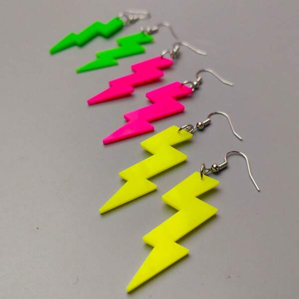 3 Pairs Y2k Style Neon Candy Color Hollow Lightning Acrylic Dangle Earrings Set Music Festival Party Jewelry