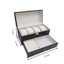 4-Slot Carbon Fiber Jewelry Box, Dual Layer Watch, Necklace, Ring Storage Box For Women Storage Organizer Travel Essentials Back To School Dormitory Storage Fall Decor - Black - View 8
