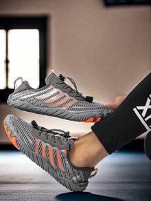 1 Pair All-Season Slip-Resistant Water Shoes For Beach And River Sports, Women And Men, Quick-Drying Breathable Fabric Upper With Rubber Sole, Striped Pattern - Grey - View 6