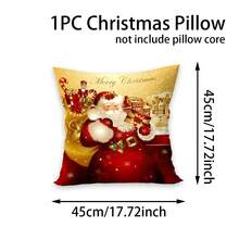 1pc/280pcs Christmas Theme Pillow Cover, Vintage Golden Santa Claus Element Pattern, Suitable For Christmas Living Room Bedroom Sofa Decor, 45x45cm Pillow Cover, Christmas Party Gathering Decor, Christmas Party Restaurant Decor, Party Atmosphere Decoration, Without Pillow Insert, Suitable For Daily, Holiday, Party, Birthday, Wedding, Dinner, Kitchen, Dining Room And Other Home Textile Decor - Vintage Golden Santa Claus - View 11