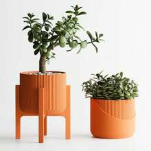 ORIZZONTE Modern Decorative Vase – 3-Piece Set With 2 Vases And 1 Stand In Minimalist Style, For Indoor Plants, Living Room, Desk Or Office, Elegant Design And Dual Personality For Your Home, 100% Made In Italy, Shipping From Italy - Orange - View 3