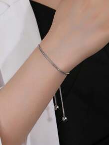 1 buc Brățară simplă din oțel inoxidabil cu lanț din os de șarpe pentru femei, cu șnur reglabil și mărgele contractabile, design în stil Ins