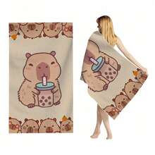 1 Khăn tắm biển hiện đại in hình Poba Capybara dễ thương - Thấm hút cao, nhanh khô, mềm mại, chống cát, có nhiều kích cỡ, thích hợp cho bãi biển, hồ bơi, yoga, du lịch, khăn tắm người lớn nhẹ và bền, thiết yếu cho kỳ nghỉ, họa tiết vui tươi, nhanh khô, ghế dài bên hồ bơi, vải chống cát, dành cho người đam mê hồ bơi - Màu Khaki - Xem 18