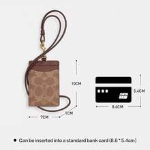 Id Lanyard In Signaure Canvas Women's Stylish Id Badge Holder With Two Credit Card Slots Detachable Lanyard COACH Letter Printed For Casual And Business Birthday Valentines Day Gift For Her - Nâu rám nắng - Xem 5
