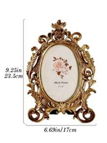 1pc Vintage Gold Flower Photo Frame, Oval Retro Frame, Desktop Picture Display Stand, Home Decor, DIY Frame, Modern Home Decoration, Suitable For Living Room And Bedroom, Center Decor, Halloween And Christmas Gift, Graduation Gift, Wedding Decoration - Multicolor - View 10