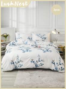 花卉羽绒被套装 单人床 大号双人床 特大号乡村农舍床上用品套装 3 件套 超柔软透气超细纤维羽绒被套 1 个带拉链的羽绒被套 2 个枕套 无被子 适合女性的礼物 适合所有季节的学校床上用品