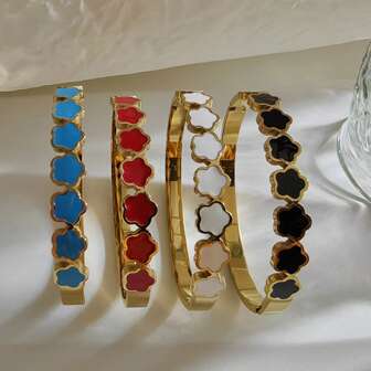 1pc Stainless Steel Middle Eastern Fashion Double-Sided Five-Petal Flower Necklace, Bracelet, Earrings Set, Vacuum Plated Versatile Design Suitable For All Occasions