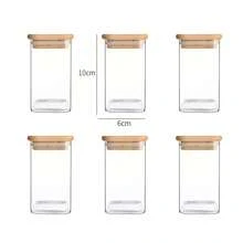 Square Bamboo Lid Glass Storage Jar, Transparent Airtight Canister For Coffee Beans, Grains, Nuts