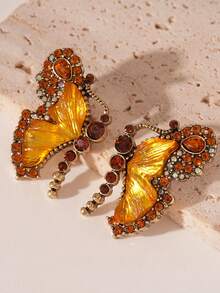 A Pair Of Elegant Retro Butterfly Glass Bead Earrings With Gold-Plated Zinc Alloy Pendant Earrings Suitable For Women's Spring Festival Jewelry, Suitable For Party And Celebration Accessories Matching - 彩色 - 查看 17