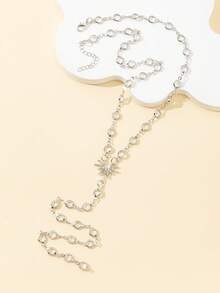 1pc Gold/Silver Transparent Glass Star Sexy Long Y-Necklace, Bling Bling Pendant Decor, Suitable For Daily Wear, Date, Party, Holiday, Anniversary, Birthday Gift, Elegant, Refined, Minimalist, Luxury, Cute - Silver - View 4