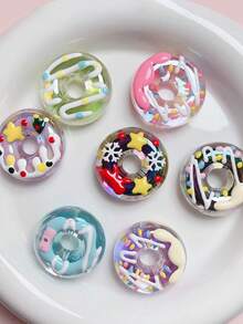 6 Stücke zufällige neue, handbemalte bunte Donut Perlen aus Acryl, DIY Handwerk für Schmuckherstellung, Handy Charm, Schlüsselanhänger, Stift Dekoration Accessoires - Zufällige Stile - Übersicht 1