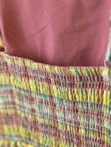 YUXIN 夏季新款复古优雅撞色格子无袖背心女款，设计褶皱收腰镂空后背短款吊带背心