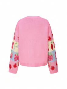 Gilet en tricot pour femmes, nouveau style automne/hiver, décontracté minimaliste, doux et polyvalent, retour à l'école, jacquard confortable, tout-aller, motif de fruits et de fleurs intarsia, col rond mignon