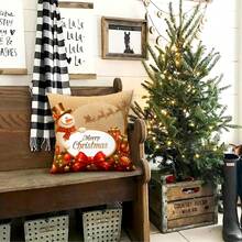 1pc/280pcs Christmas Themed Pillow Cover, Santa Claus & Sleigh Elements Pattern, Suitable For Christmas Living Room Bedroom Sofa Decor, 45x45cm Pillow Cover, Christmas Party Gathering Decor, Christmas Party Restaurant Decor, Party Atmosphere Decoration, Without Pillow Insert, Suitable For Daily, Holiday, Party, Birthday, Wedding - Christmas Snowman Sleigh - View 9