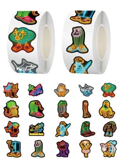 500 件 Tung Tung Tung Sahur 卡通霓虹涂鸦贴纸抽象风格适用于头盔装饰、手账本制作、汽车装饰派对装饰、剪贴簿、笔记本电脑、行李箱、吉他、水瓶、手机壳都市青年时尚装饰