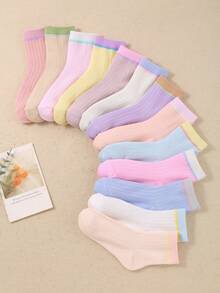10 Pairs Of Children's Random Macaron Color Matching Mid-Tube Socks For Daily Life And Outdoor Travel. Breathable And Versatile. The Fabric Is Soft And Comfortable. It Is Very Sweat-Absorbent And Deodorizing For The Back-To-School Season.Kids Socks - Multicolor - View 8