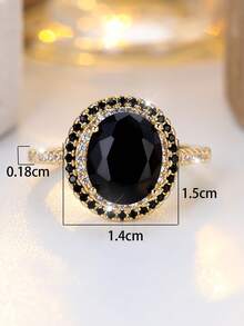 1 chiếc nhẫn nữ mạ vàng zirconia tổng hợp màu đen hình bầu dục thanh lịch, thích hợp cho lễ hội, tiệc tùng, đeo hàng ngày, phụ kiện bền và hợp thời trang - Vàng - Xem 4