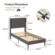 Upholstered Bed 90 / 120 / 140x200 Cm With Headboard And Slatted Frame, Single Bed Double Bed, Easy To Assemble And Stable, 20cm Storage Space Under The Bed - Màu xám đen - Xem 5