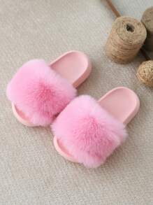 Kids Fashionable Versatile Cute Plush Indoor Slippers, Soft Bottom Slippers For All Seasons - Pink - View 11