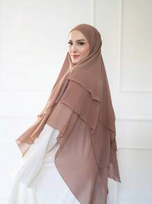 1pc Modest Flowy Chiffon Khimar | Smooth And Lightweight Chiffon, Provides Facial Coverage, Full Body Coverage, Comfortable Wear, Suitable For Daily, Travel And Prayer For Dress - Baby Pink - View 18