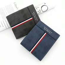 Portafoglio corto opaco da uomo. Borsa pieghevole a tre ante con grande capacità. Portamonete. Molteplici slot per carte di credito. Portafoglio con cerniera per uomo