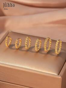 6 件套迷你串珠扭纹圆形耳环套装，简约圆形耳环，时尚轻巧椭圆形夹式耳环，适合休闲和运动穿着