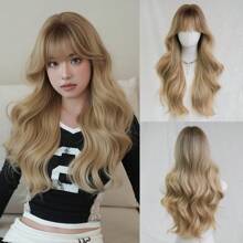 24 英寸金色长卷发女士假发 - 优雅蓬松假发，带刘海，外观自然，非常柔滑的合成耐热纤维全机发假发，适合女孩日常佩戴、音乐节派对特惠、角色扮演动漫使用 - 樱花庆典华丽派对街头穿着摄影使用 - 金色 - 查看 11