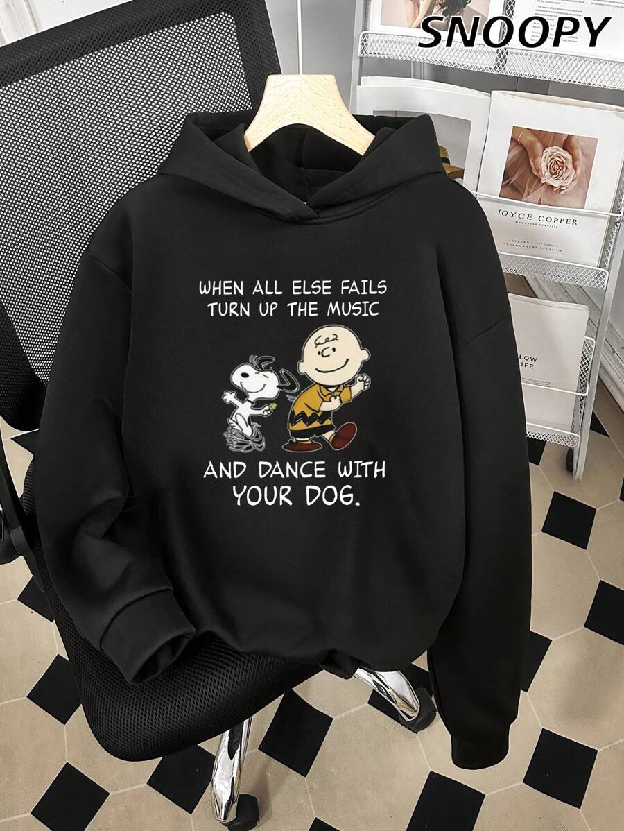 当一切都不奏效时，就把音乐开大声点！这款宽松休闲女式卫衣，漫画印花圆领针织衫，无需费心搭配，适合秋冬季节穿着。