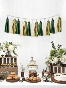 15pcs Shiny Tassel Flower Wreath Garland Paper Tassel Banner, Desktop Decor, Suitable For Wedding, Birthday, Bridal Party Decoration, DIY Kit