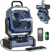 Ventilador recargable portátil de 20000mAh con luz LED y rociador de niebla, 2 boquillas de niebla, temporizador, carga USB de 5 velocidades, gancho para tienda/uso al aire libre