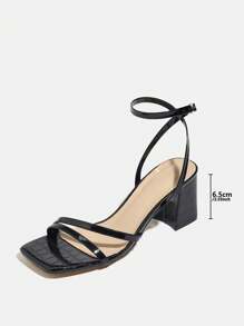 女士高跟凉鞋，适合派对、户外旅行、时尚、宴会、粗跟、方头、派对、度假、奢华、性感 PU 皮革、绑带、石纹、舒适材质、性感交叉绑带、优雅、优美、迷人、黑色、优雅高跟凉鞋