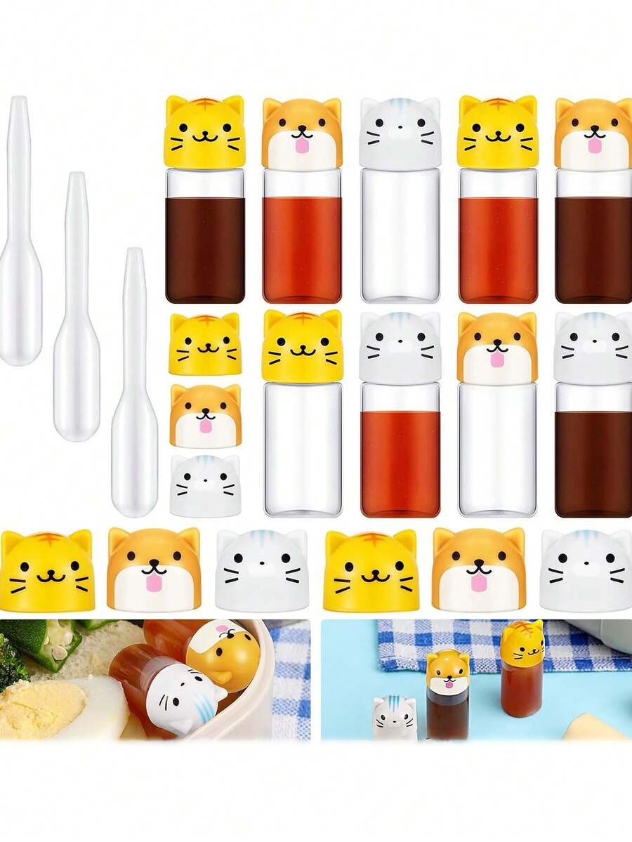 3/1 Stück Bento Sojasauce Box Behälter Bento Box Zubehör, Mini Gewürz Plastikflasche mit Tropfer, süße Tier Lunch Saucen Box Behälter, geeignet für Wandern und Reise Lunch Salat Tomaten Sauce Sirup Öl, nachfüllbar und wiederverwendbar, Reise Zubehör