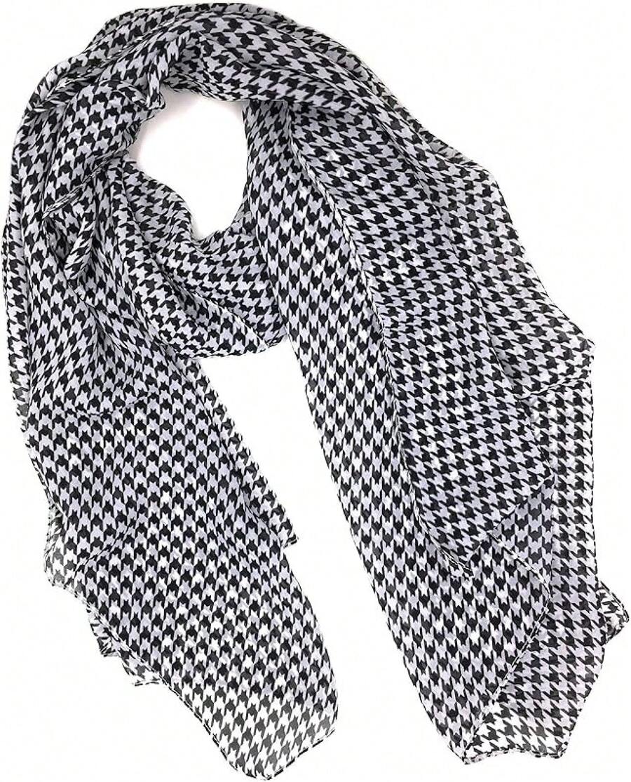 ™ Fashionable Soft Chiffon Scarfhalloween - 千鳥格/黑白 - 查看 1