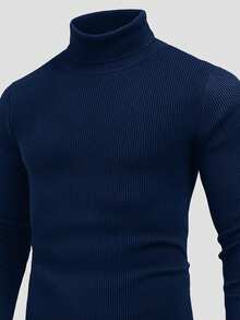 Cacharrel Men's Long Sleeve Ribbed Ribbed Turtleneck Top - Navy Blue - View 2