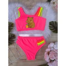 Biquini infantil Juvenil menina CAPIVARA Forrado 02 ao 16 Praia Piscina Natação Bikini infantil maio - Rosa - Visão 3